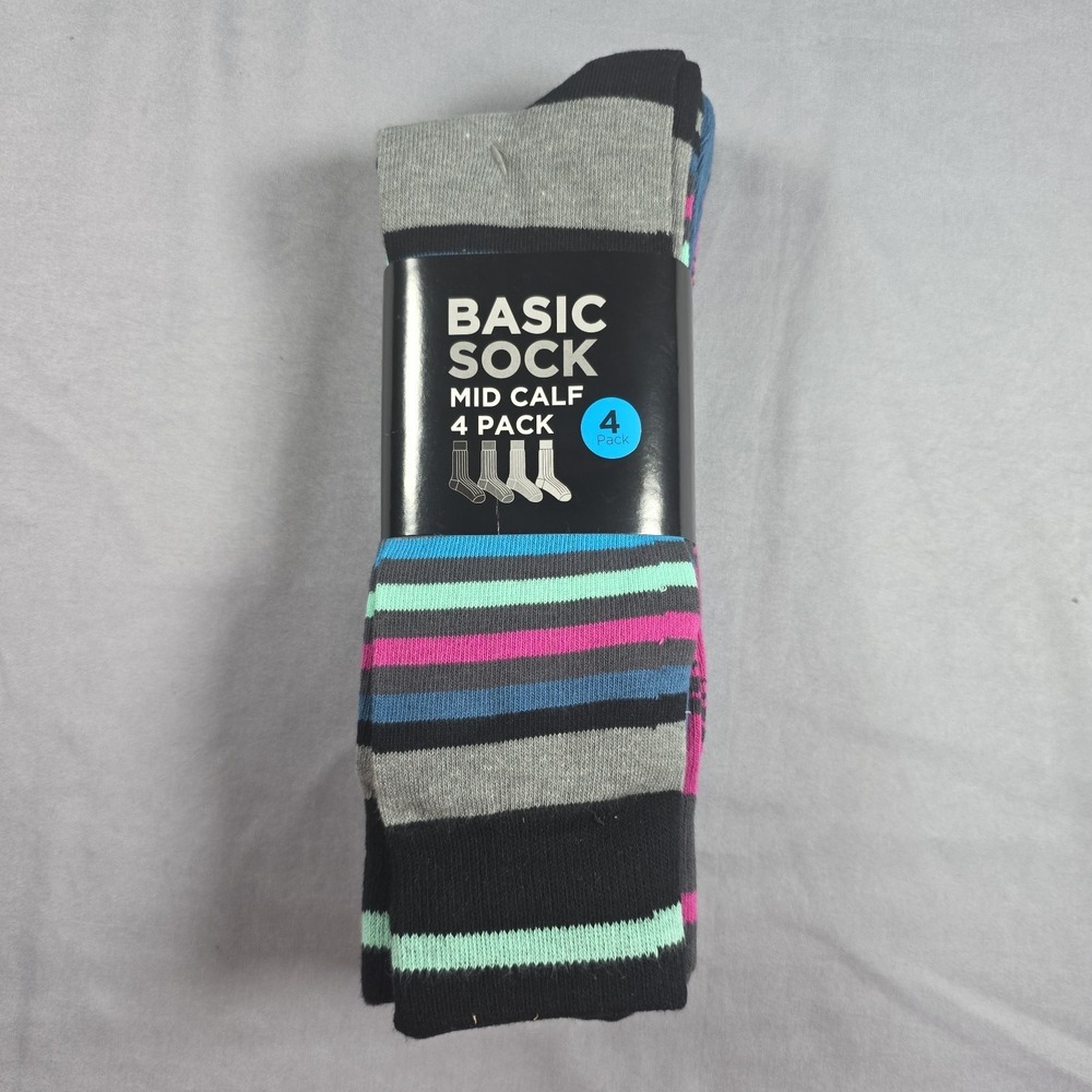 Bottoms Out Women's Basic Socks Mid-Calf 4 Pack Size OSFA Multicolor NWT